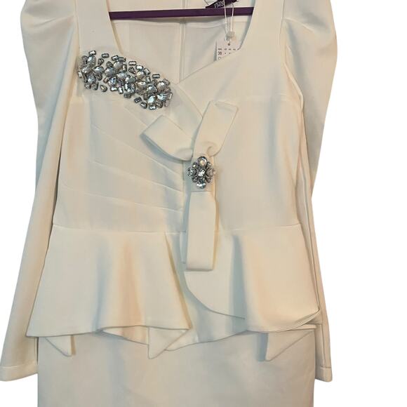 FIRE Womens Bling White Scuba Rhinestone Blingy Peplum Dress 4 Bridal Wedding - Picture 7 of 12